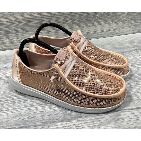 Hey Dude Shoes - New Hey Dude Wendy Disco Sequin Rhinestone Blush Slip On Comfort Shoes SIZE 11
